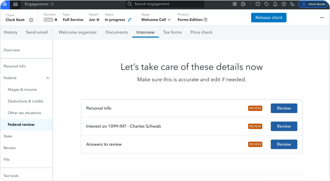 TurboTax Expert Assist federal review screen