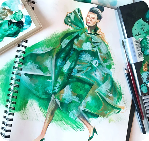 Fashion illustration in green paint