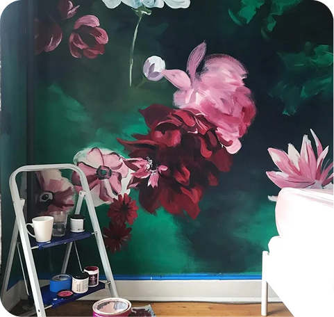 Floral painting in progress